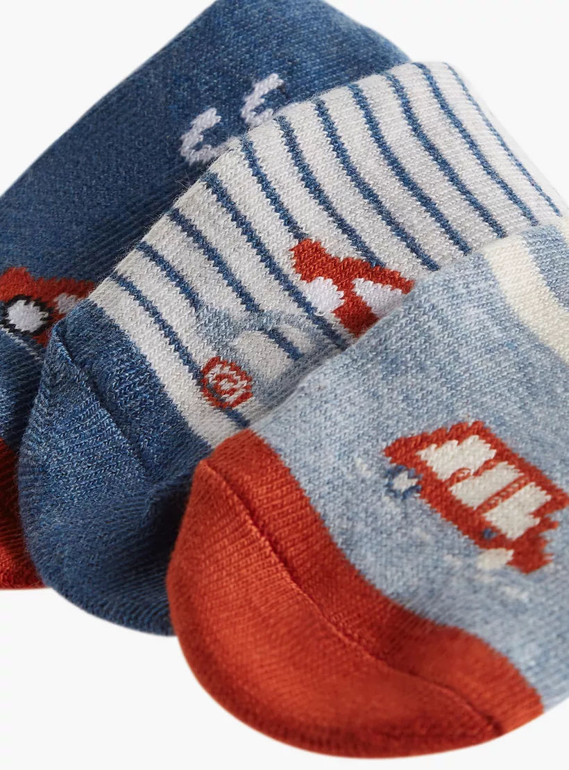 Juniors Car Print Ankle Length Socks - Set of 4-3