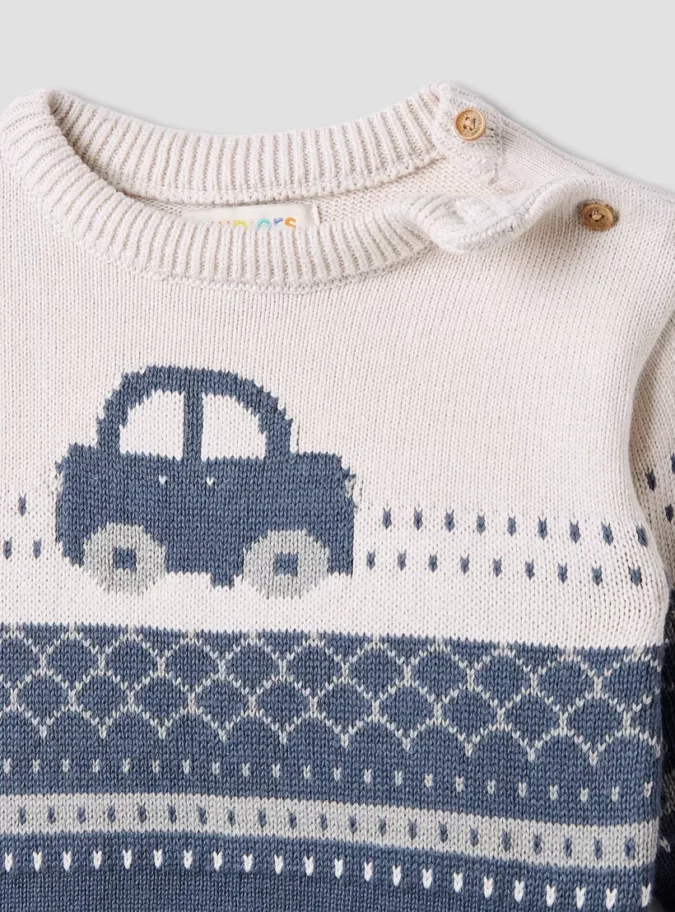 Juniors Car Print Sweater with Long Sleeves-3