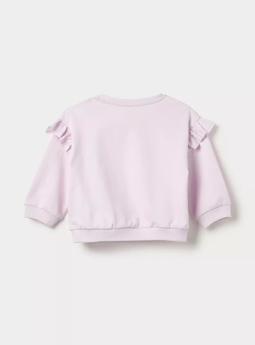 Juniors Cat Applique Sweatshirt with Long Sleeves-4