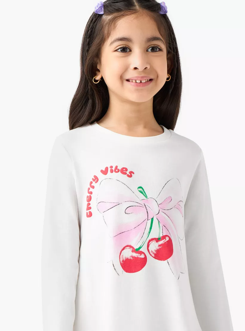 Juniors Cherry Print Drop Waist Dress with Round Neck-4