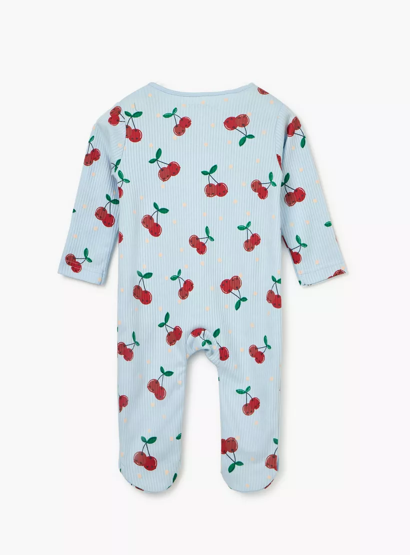 Juniors Cherry Print Sleepsuit with Long Sleeves and Zip Closure-2