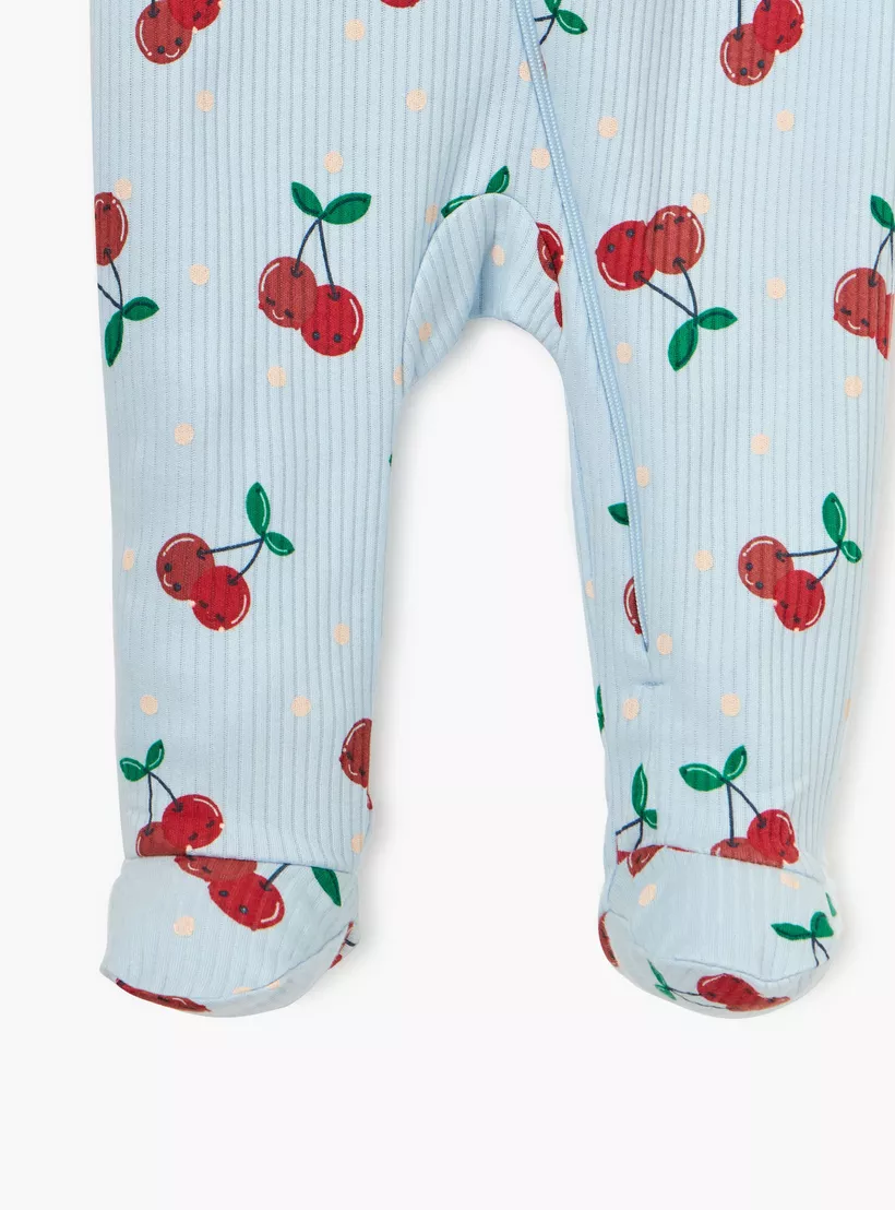 Juniors Cherry Print Sleepsuit with Long Sleeves and Zip Closure-4