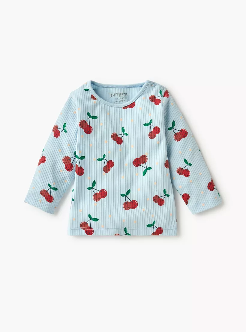 Juniors Cherry Print T-shirt and Pyjama Set-2