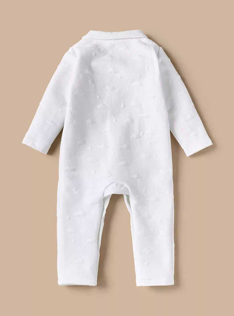 Juniors Cloud Textured Jacquard Sleepsuit with Long Sleeves and Collar-2