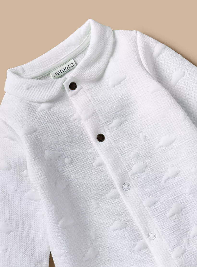 Juniors Cloud Textured Jacquard Sleepsuit with Long Sleeves and Collar-3