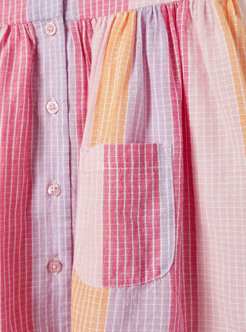 Juniors Colourblock Sleeveless Dress with Bow Detail and Button Closure-4