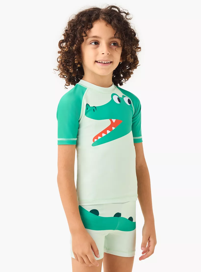 Juniors Crocodile Print Rashguard and Swim Shorts Set-2