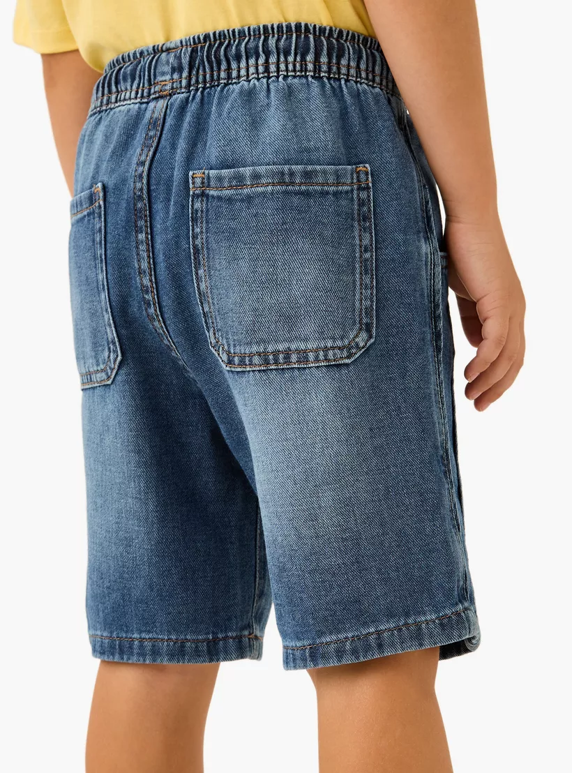 Juniors Denim Shorts with Drawstring Closure and Pockets-3