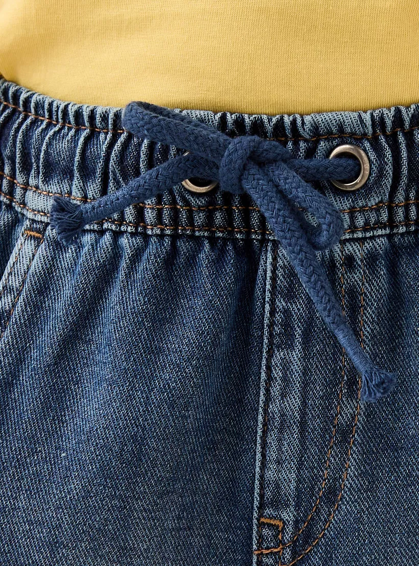 Juniors Denim Shorts with Drawstring Closure and Pockets-4