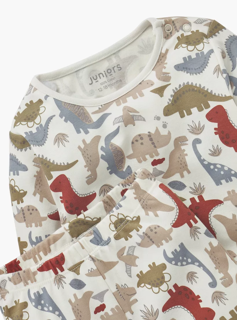 Juniors Dino Print T-shirt and Pyjama Set-4