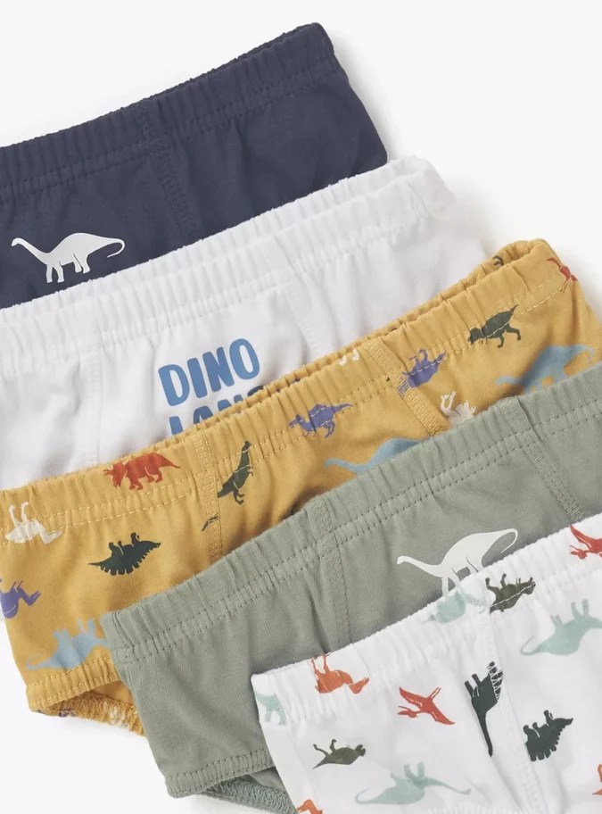 Juniors Dinosaur Print Briefs with Elasticated Waistband - Set of 5-3