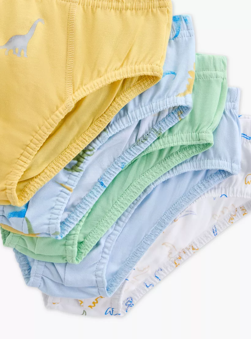 Juniors Dinosaur Print Briefs with Elasticated Waistband - Set of 5 -4