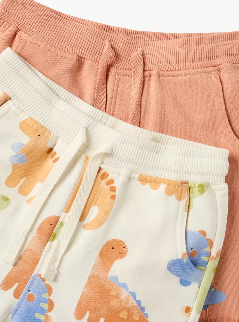 Juniors Dinosaur Print Shorts with Drawstring Closure - Set of 2-4