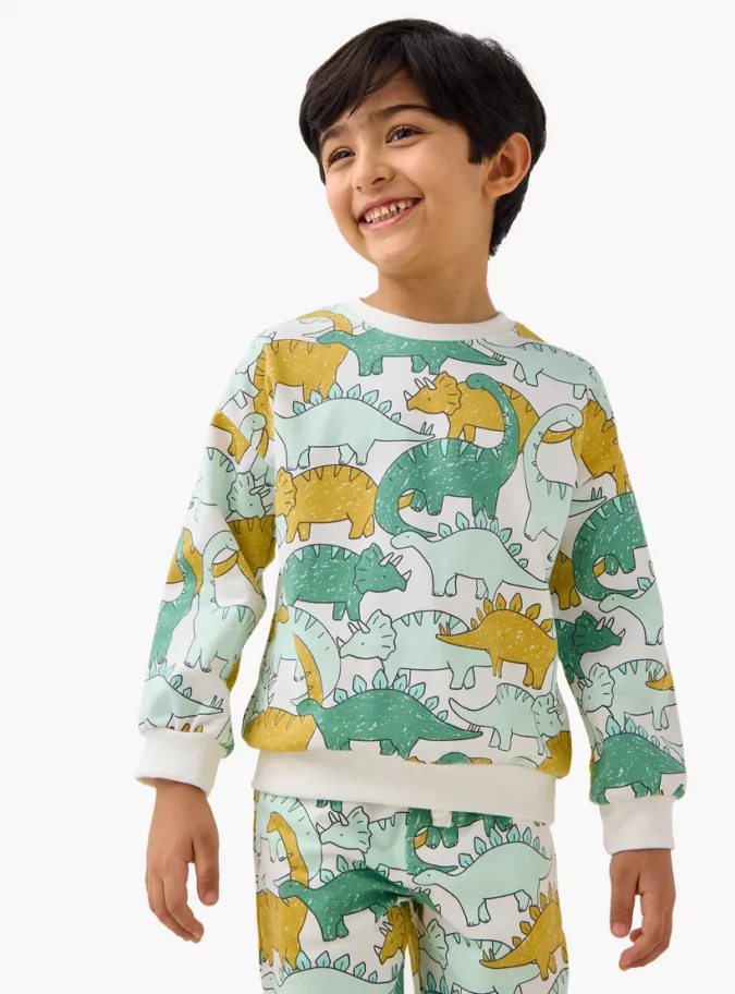 Juniors Dinosaur Print Sweatshirt with Long Sleeves-