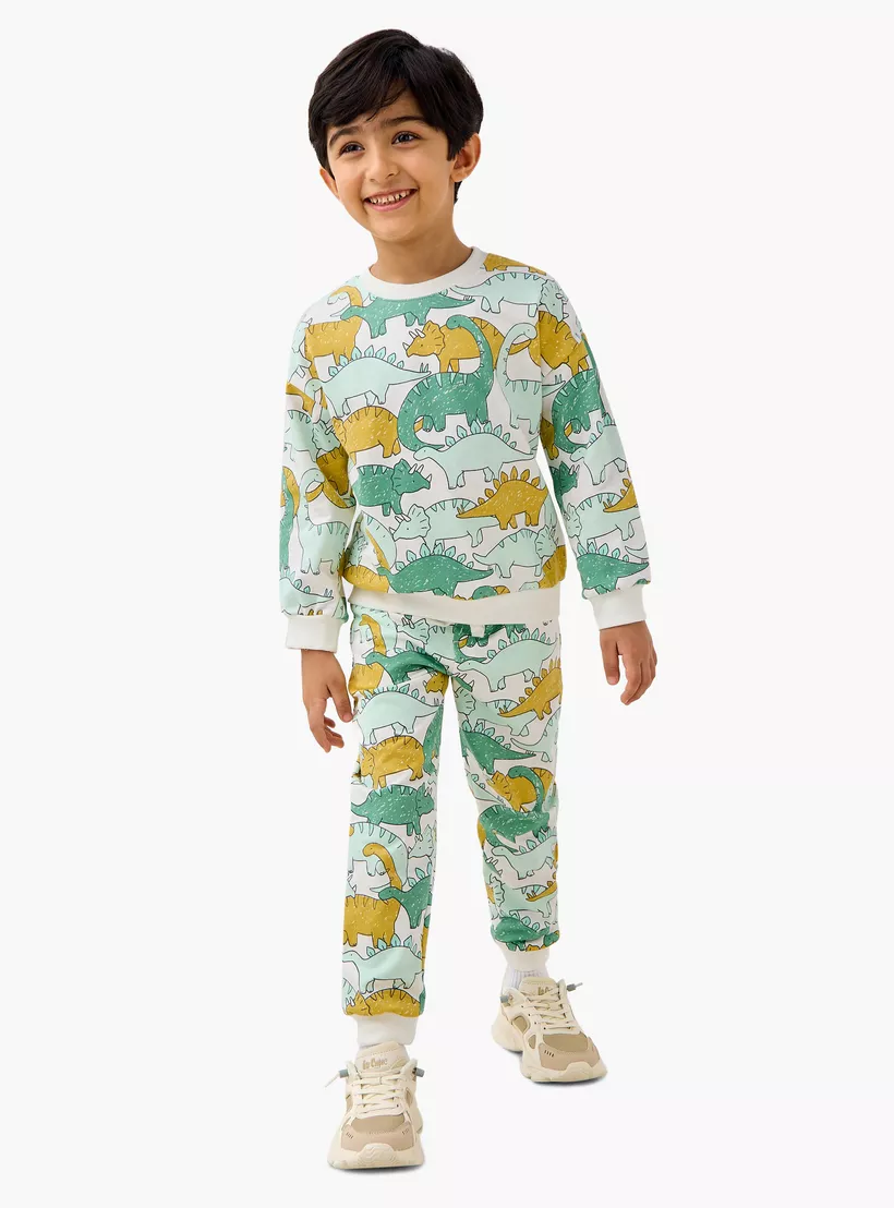 Juniors Dinosaur Print Sweatshirt with Long Sleeves-2