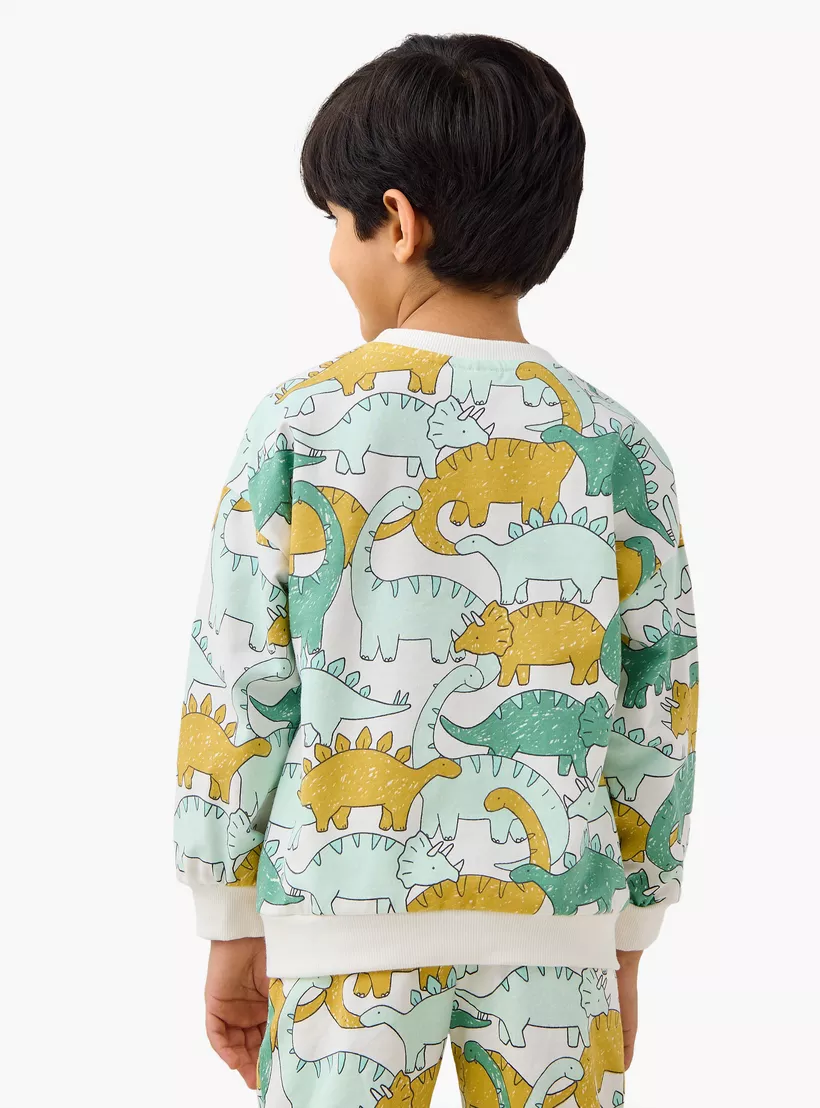 Juniors Dinosaur Print Sweatshirt with Long Sleeves-3