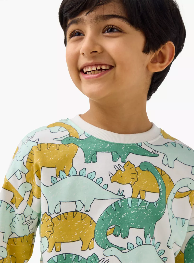 Juniors Dinosaur Print Sweatshirt with Long Sleeves-4