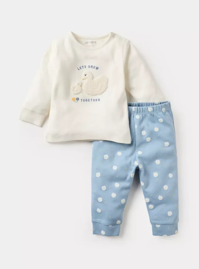 Juniors Duck Applique Long Sleeve T-shirt and Elasticated Pyjama Set-1