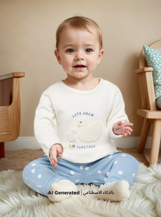 Juniors Duck Applique Long Sleeve T-shirt and Elasticated Pyjama Set-4