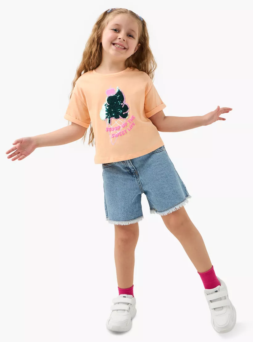 Juniors Embellished T-shirt with Short Sleeves-2