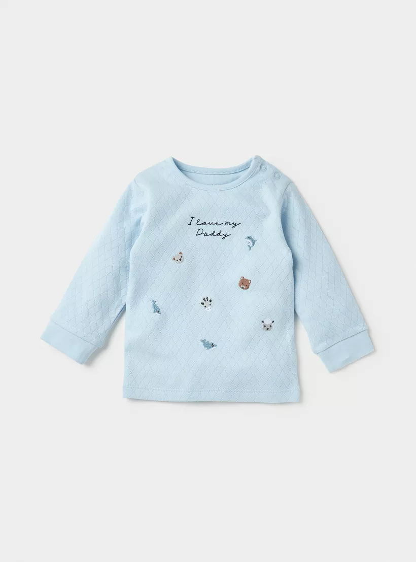 Juniors Embroidered Jacquard Top and Pyjama Set-2