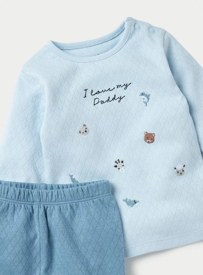 Juniors Embroidered Jacquard Top and Pyjama Set-4