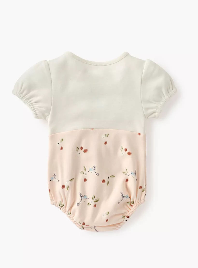 Juniors Embroidered Romper with Puff Sleeves and Lace Detail-2