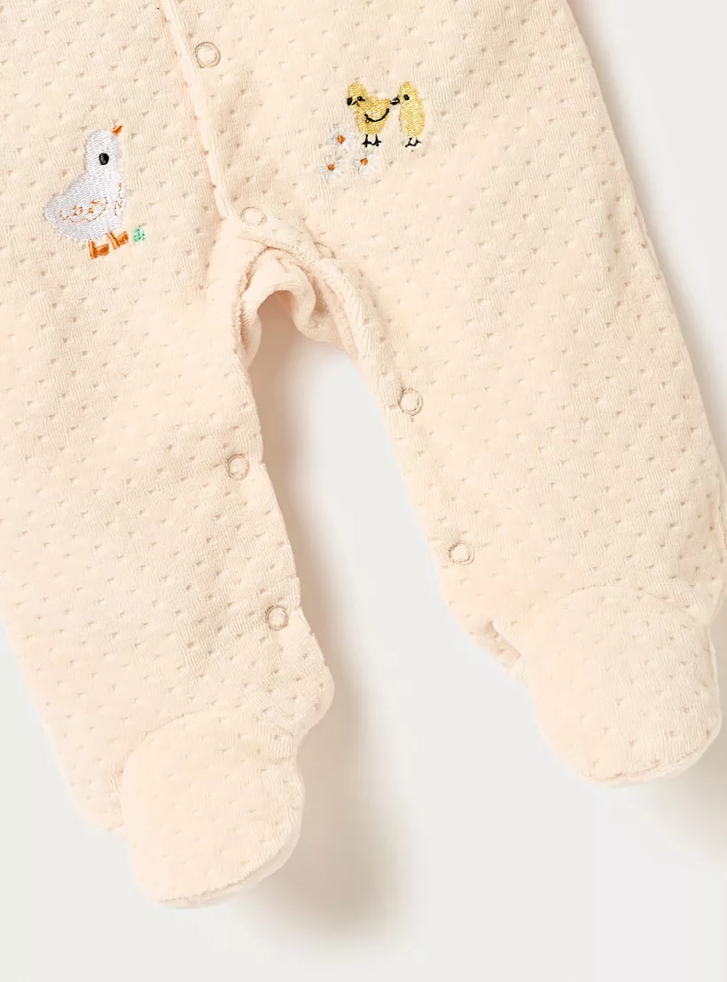 Juniors Embroidered Velour Closed Feet Sleepsuit with Button Closure-3