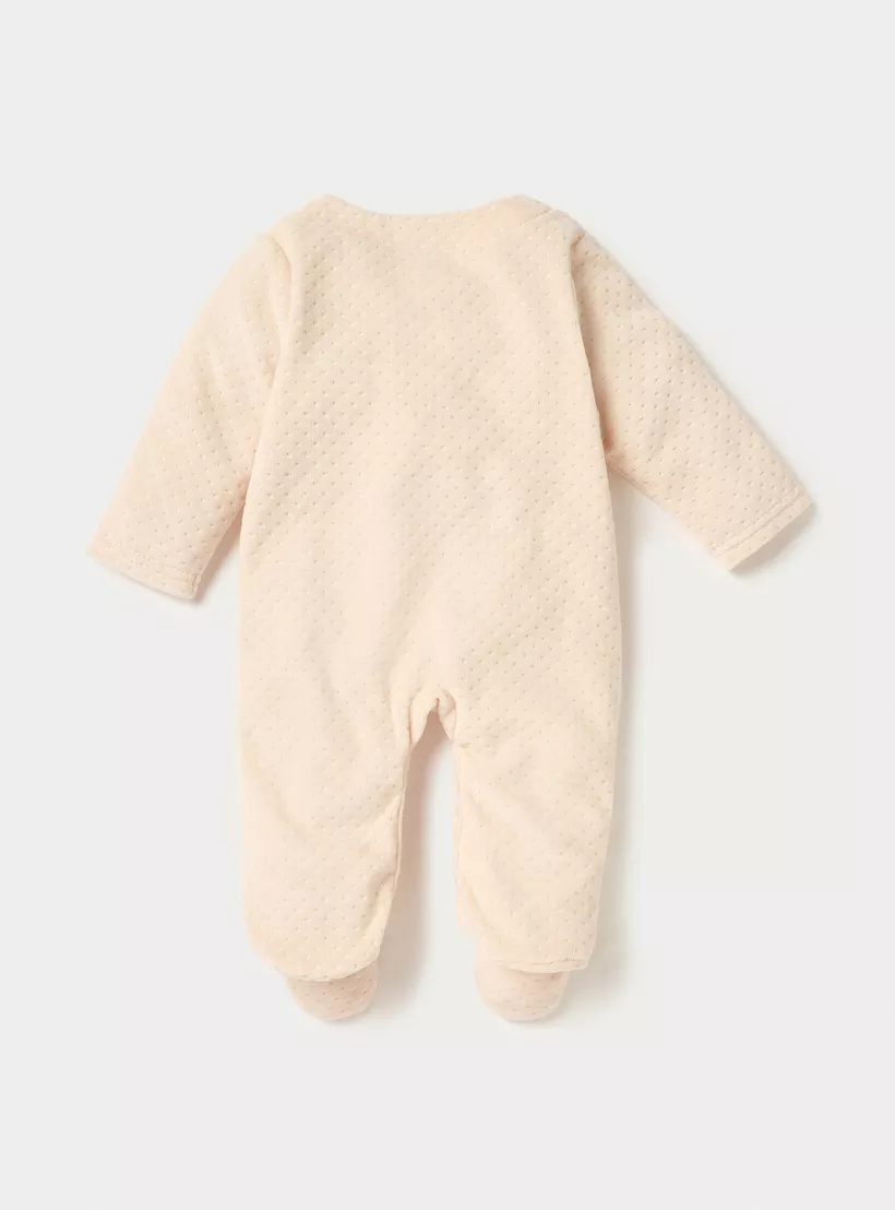 Juniors Embroidered Velour Closed Feet Sleepsuit with Button Closure-4