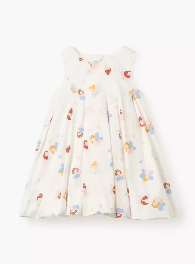 Juniors Fairy Print Sleeveless Dress with Button Closure-1
