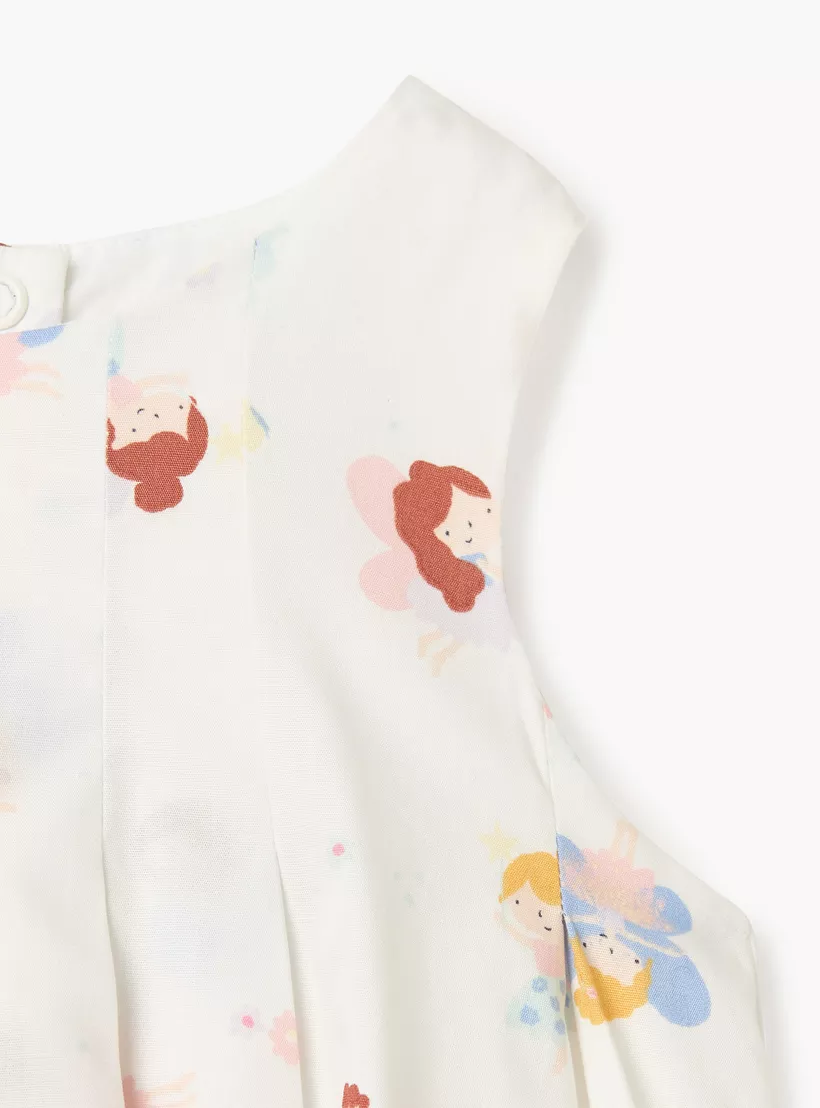 Juniors Fairy Print Sleeveless Dress with Button Closure-3