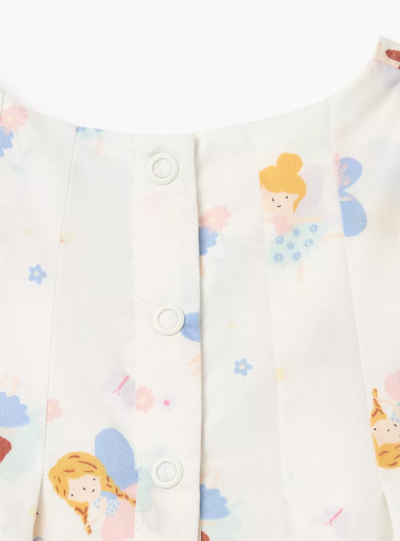 Juniors Fairy Print Sleeveless Dress with Button Closure-4