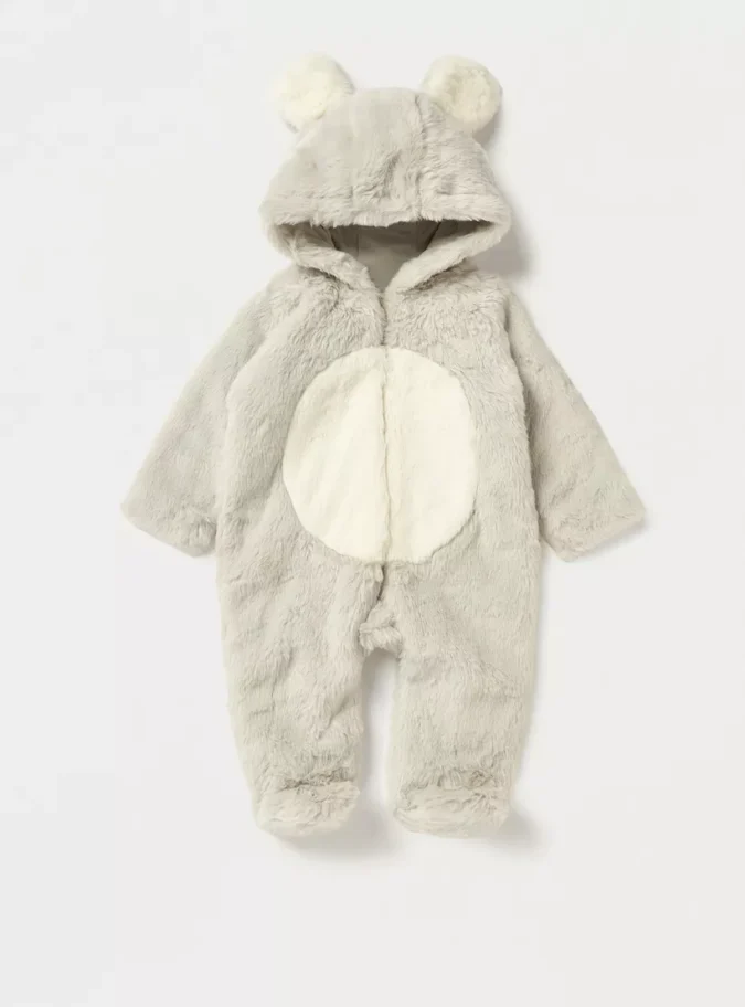 Juniors Faux Fur Textured Hooded Sleepsuit with Zip Closure-1