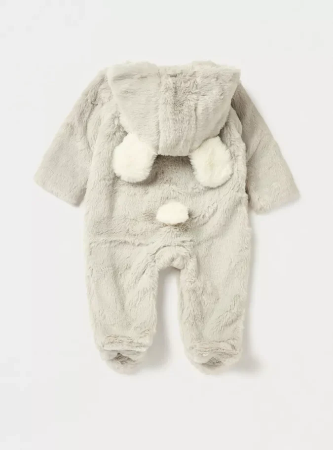 Juniors Faux Fur Textured Hooded Sleepsuit with Zip Closure-2