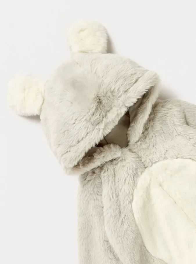 Juniors Faux Fur Textured Hooded Sleepsuit with Zip Closure-3