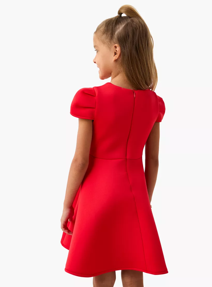 Juniors Floral Applique A-line Dress with Cap Sleeves and Zip Closure-3