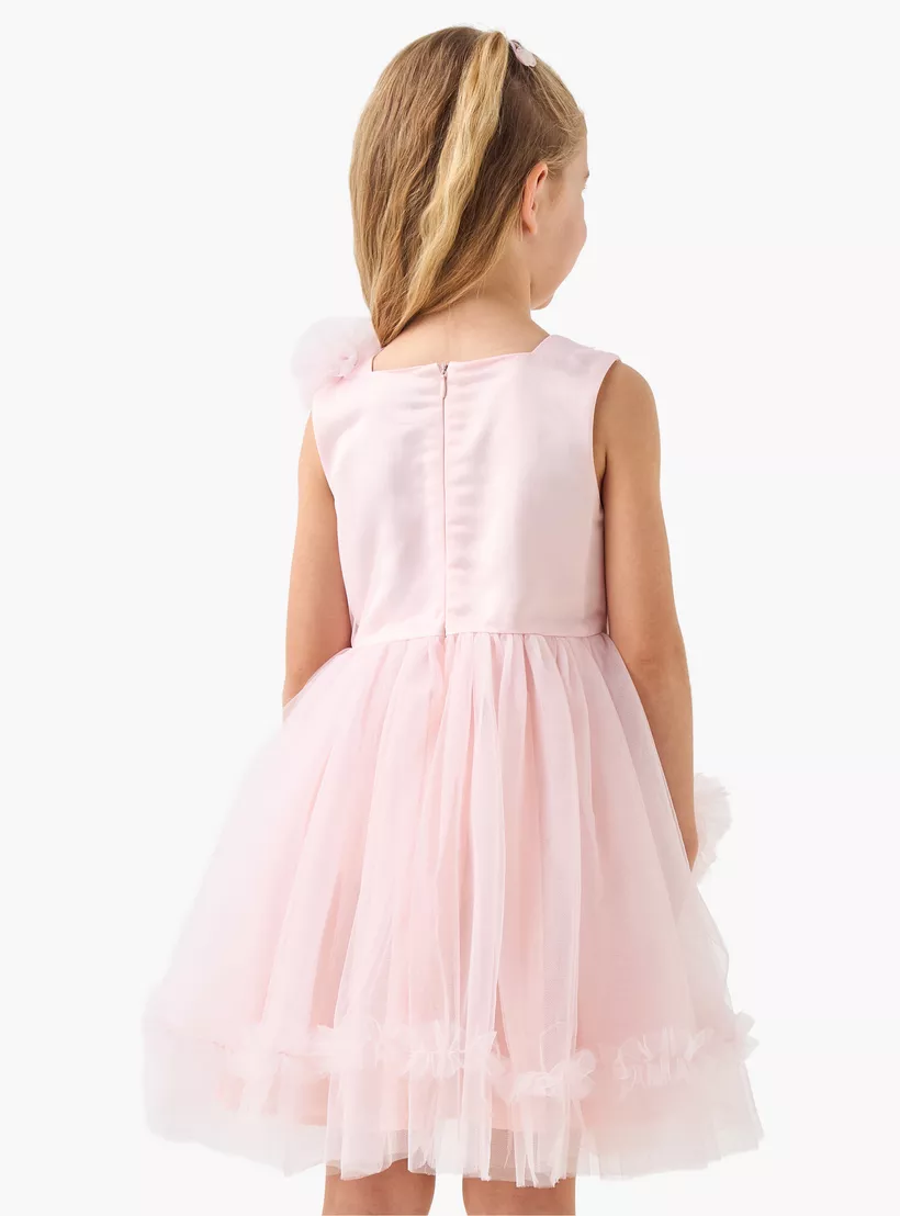 Juniors Floral Applique Sleeveless Tulle Dress-3