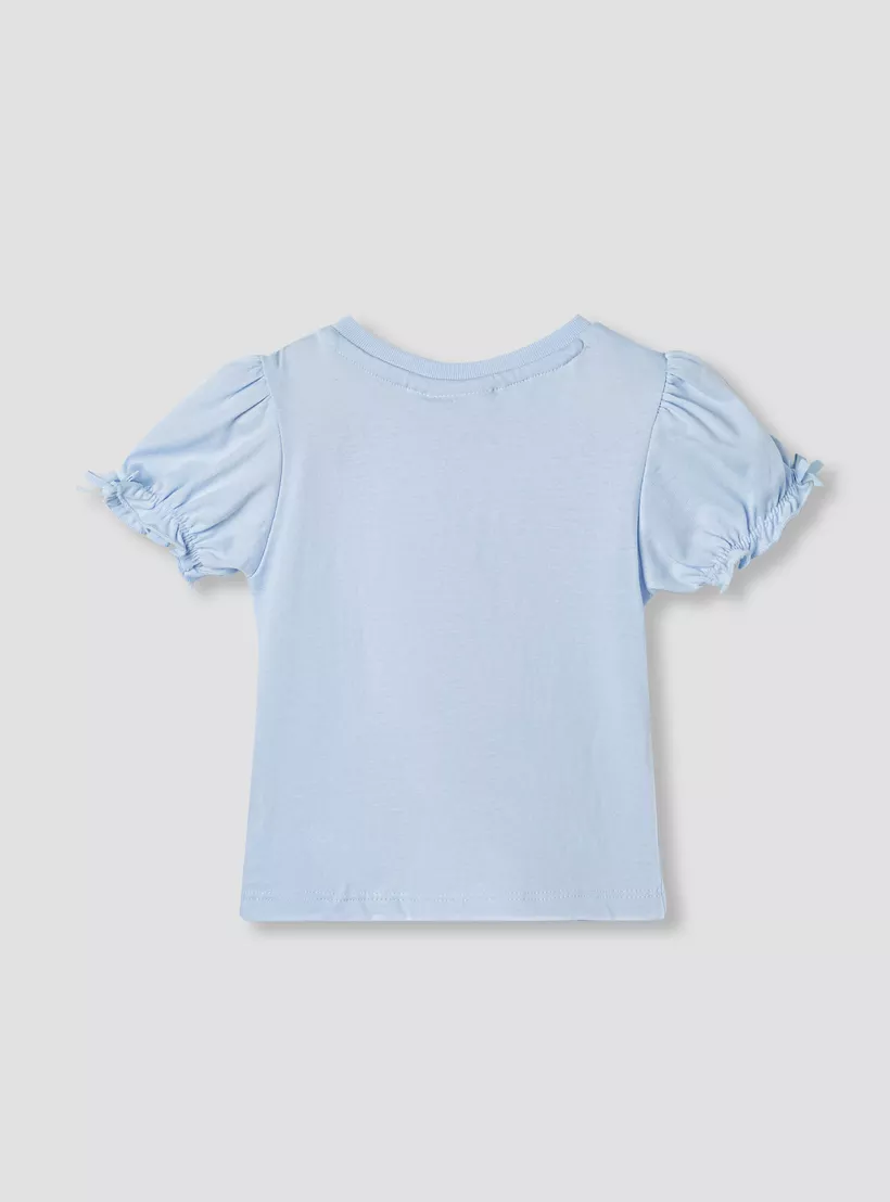 Juniors Floral Applique T-shirt with Puff Sleeves-2