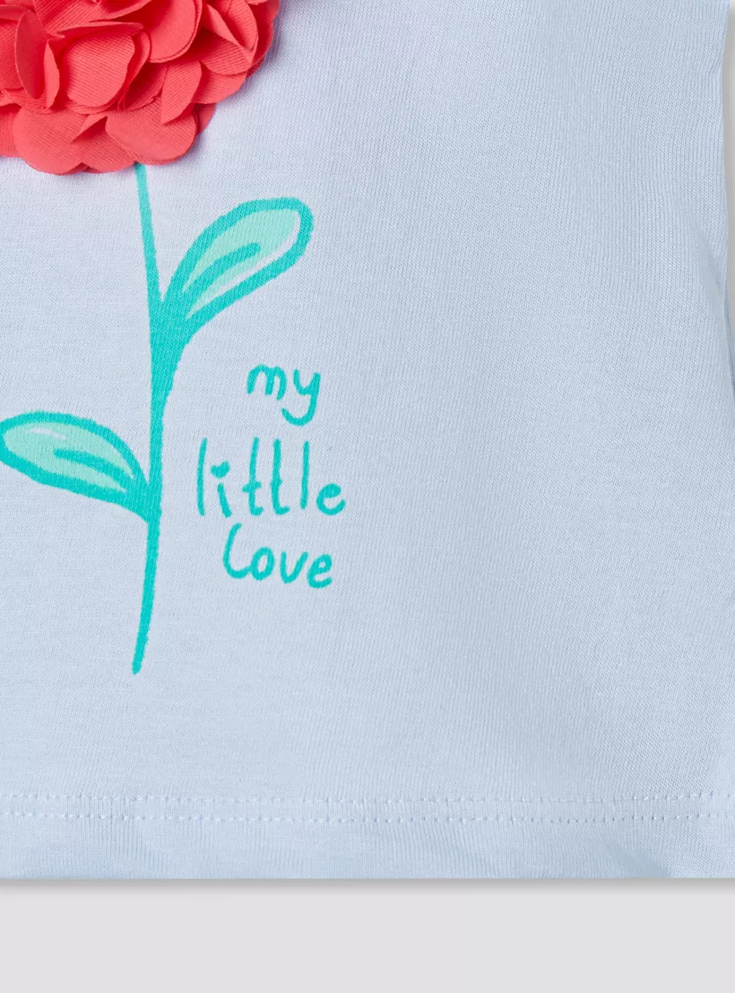 Juniors Floral Applique T-shirt with Puff Sleeves-4