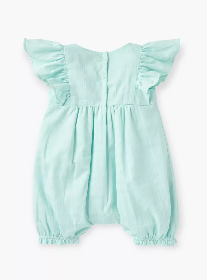 Juniors Floral Embroidered Romper with Ruffle Sleeves-2