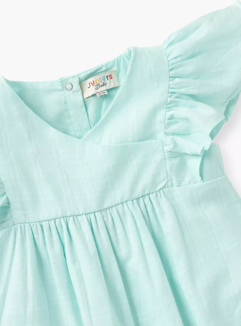 Juniors Floral Embroidered Romper with Ruffle Sleeves-3