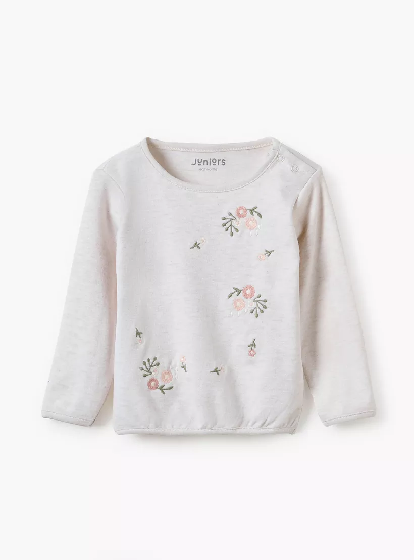 Juniors Floral Embroidered Top and Pyjama Set-2