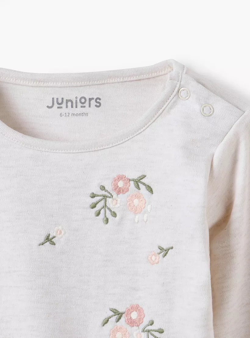 Juniors Floral Embroidered Top and Pyjama Set-4