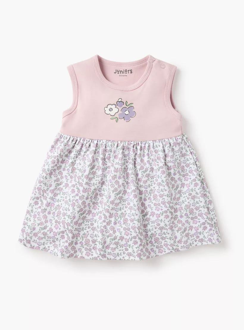 Juniors Floral Print A-line Dress with Round Neck - Set of 2-2