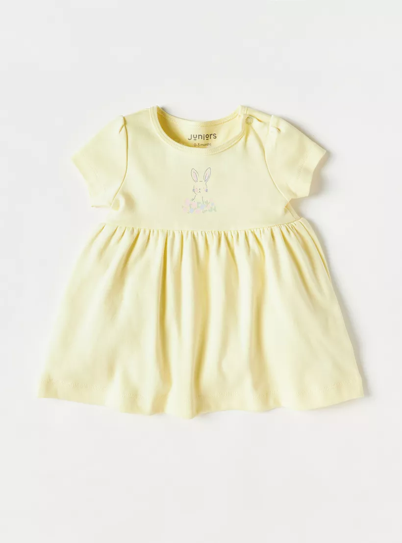 Juniors Floral Print Cotton Dress with Short Sleeves - Set of 3-4