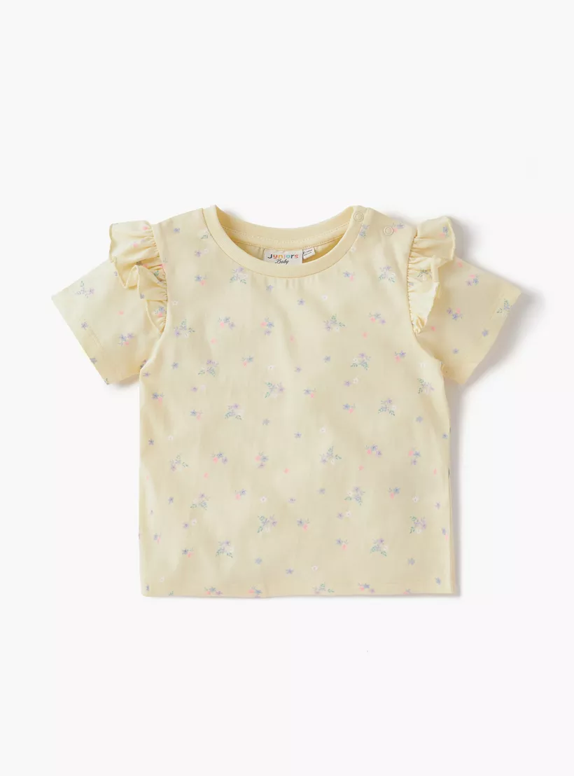 Juniors Floral Print Crew Neck T-shirt with Short Sleeves - Set of 2-2
