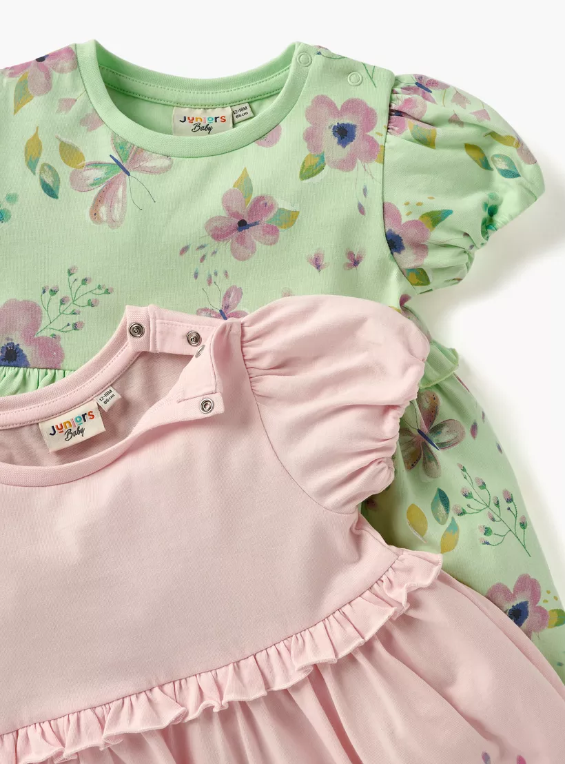 Juniors Floral Print Dress with Short Sleeves - Set of 2-4