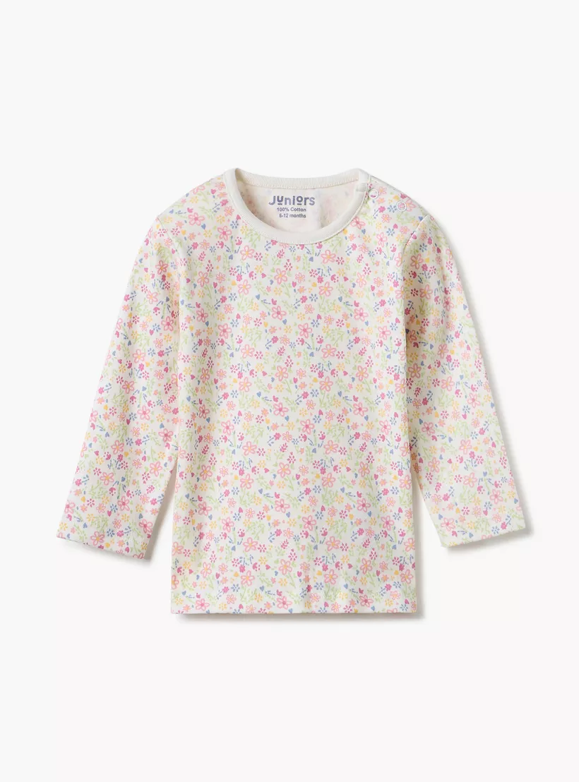 Juniors Floral Print Long Sleeve T-shirt and Pyjamas - Set of 4-2