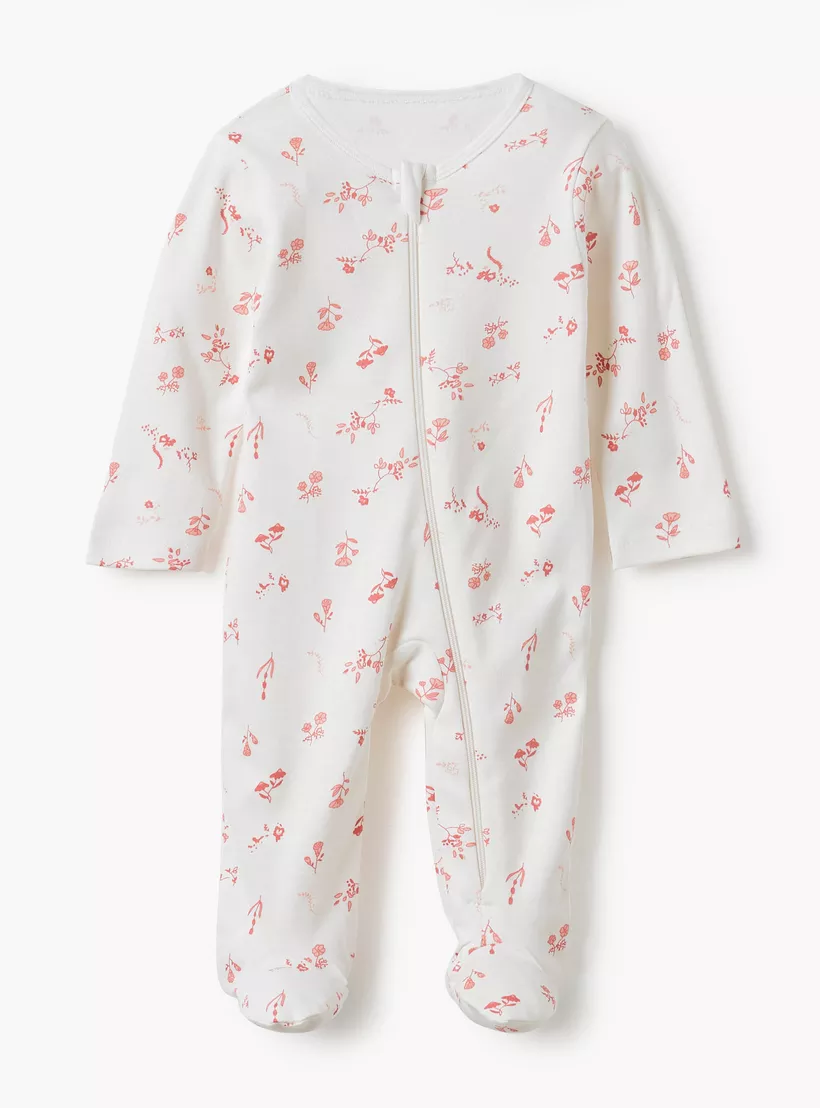 Juniors Floral Print Round Neck Sleepsuit with Zip Closure - Set of 5-3