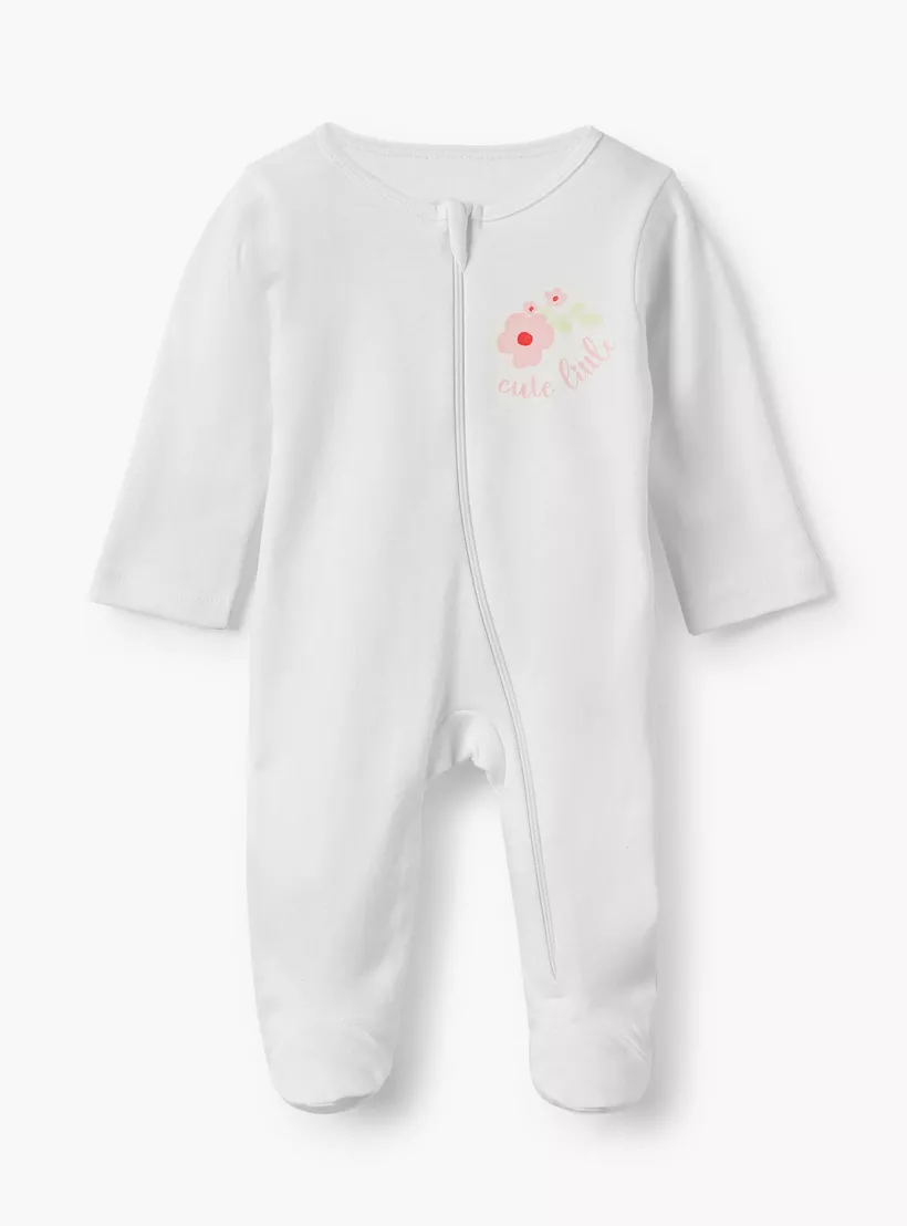 Juniors Floral Print Round Neck Sleepsuit with Zip Closure - Set of 5-5